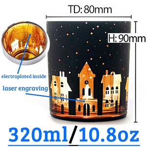 Lọ đựng nến thủy tinh đen mờ khắc laser vàng bên trong, trang trí Giáng sinh độc đáo FENGJUN, kèm hộp nắp đậy - Product Image 2