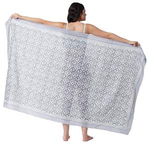 Pareo de Algodón con Estampado Artesanal Azul Luna para Mujer, Ligero, para Usar como Cubrebañador, Ropa de Playa y Resort para el Verano - Product Image 1