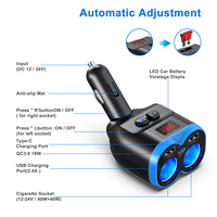 12V/24V 2 séparateur allume-cigare QC3.0 + 2.4A + PD3.0 USB C adaptateur de chargeur de voiture prise de courant multiple avec voltmètre LED pour voiture