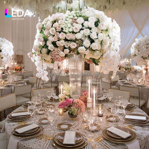 Jarrón de Flores Alto de Vidrio Transparente de Alta Calidad LEDA, Centro de Mesa para Bodas, Decoración para Eventos - Product Image 1