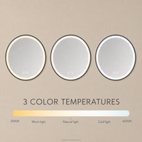 Kingstin Miroir Bain Rond LED Cadre Métal Anti-Buée Intelligent 3 Couleurs Taille Personnalisée Garantie 2 Ans