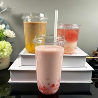 Gobelets en plastique transparents jetables en PET à fond rond de 12oz, 14oz, 16oz pour thé Boba avec couvercles, sans BPA, vente en gros d'usine