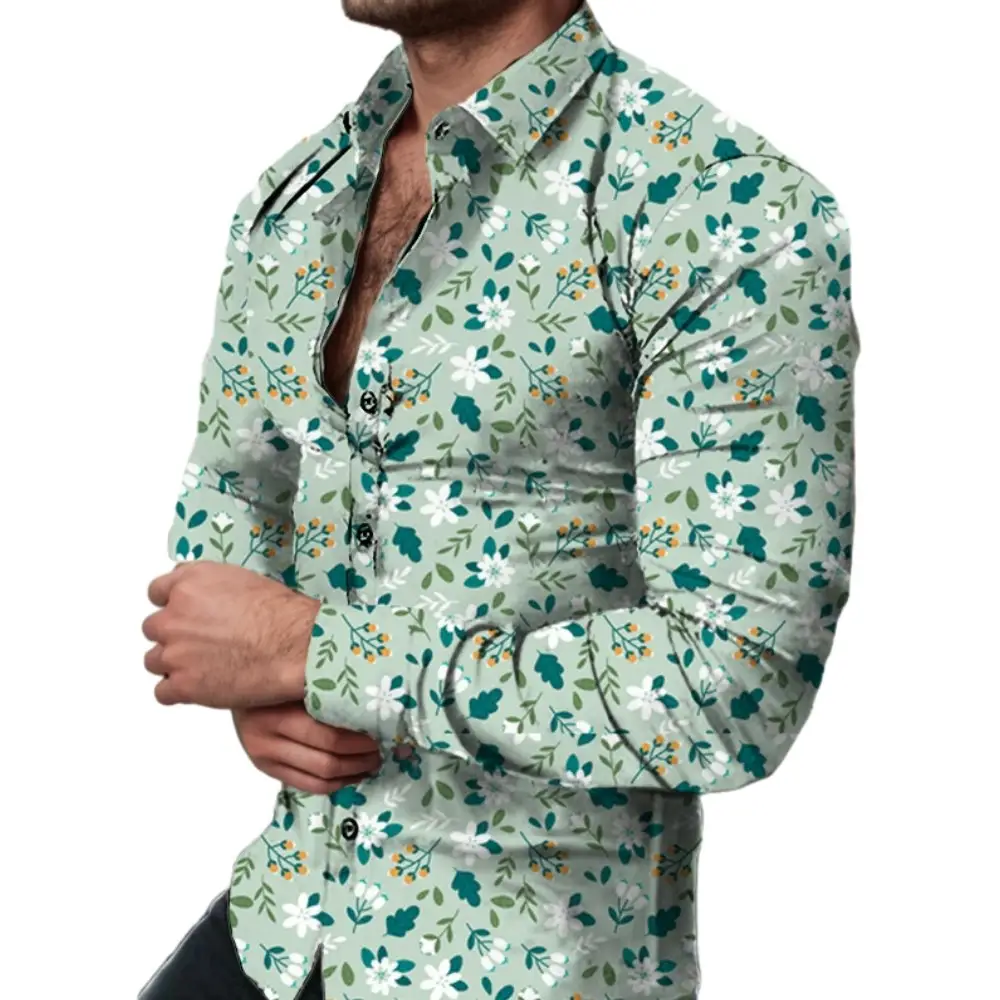 D0801ME74 Chemise décontractée à imprimé floral avec étiquette personnalisée pour hommes Sehe Fashion