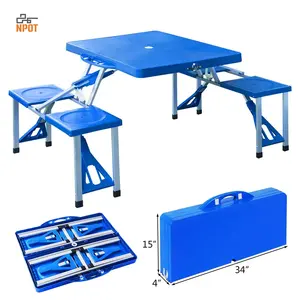 Personne Table de pique-nique de camping pliante portable avec sièges et trou de parapluie mobilier d'extérieur meilleures ventes 4-plastique BSCI moderne