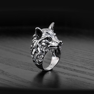 Wholesale Vintage 3D Wolf Head <b>Ring</b> for <b>Men</b>, Alloy Antique <b>Silver</b> Plated Animal Totem Punk Gothic Fashion Finger Band Unisex - Product Image 2
