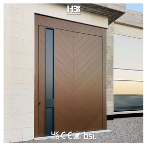 Porta d'ingresso esterna a bilico su misura, di grandi dimensioni, in legno massello di noce, con design moderno a filo muro e motivo a spina di pesce, per appartamento - Product Image 2
