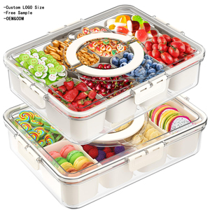 Contenedor de almacenamiento de especias de frutas portátil, caja de almacenamiento de aperitivos, caja de aperitivos, bandeja de servicio dividida transparente, caja de aperitivos con tapa y Asa - Product Image 1