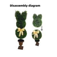 Decoración de Pascua con Lazo en Forma de Conejo, Planta Artificial Desmontable de Plástico Verde, Resistente a los Rayos UV, Reciclable, Alta Simulación