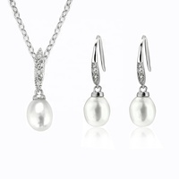 Ensemble de bijoux en argent sterling S925, design simple, perle d'eau douce, collier avec pendentif, boucles d'oreilles pendantes, bijoux bohèmes pour femmes