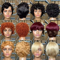 Perruques en gros fabriquées à la machine - Style coupe pixie courte 100% cheveux humains vierges brésiliens noirs, adaptées aux femmes noires