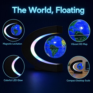 Globe terrestre magnétique lévitant de 8,5 cm, carte du monde HD, rotation à 360°, luxe moderne, blocs de couleur, en plastique, pour bureau, étagère, présentoir, coffret cadeau - Product Image 2
