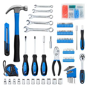 180-Piece Socket Wrench Woodworking Tool Case, Assorted Tool <b>Set</b> with Plastic Toolbox & Storage Box, Blue - Product Image 2