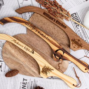 Factory Creative Personalized Wooden Bow <b>Bread</b> <b>Knife</b>, Serrated <b>Bread</b> Slicer, Ergonomic Baking Tool for Homemade <b>Bread</b> Cutting - Product Image 1