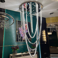 Lustre moderne en cristal à longues boucles, suspension multi-anneaux pour villa, duplex, escalier, décoration de plafond haut