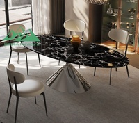 Table à manger Wayon de luxe en pierre frittée, design UFO, table ovale minimaliste italienne en pierre naturelle à finition brillante pour villa et maison
