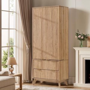 Armario de despensa estriado, aparador de cocina moderno de 72 "de alto, aparador de almacenamiento, 10 puertas, 2 cajones, armario de madera, fácil montaje, roble Natural - Product Image 4