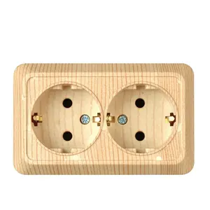 EU standard ABS copper wood paint laser customize brand 16A double wall socket with ground electrical appliance socket