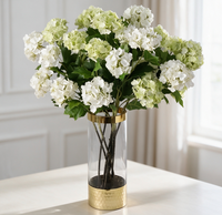 Centre de table moderne et écologique pour mariage et remise de diplôme, fleurs artificielles, 3 têtes, réaliste, fait main, en plastique, Hortensias blancs et verts