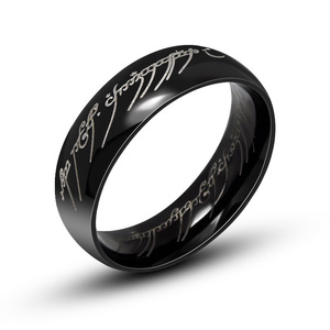 Gold Plated Black Titanium Steel <b>Rings</b> With Sanskrit Script Unisex Couple Jewelry Gift SA537 538 - Product Image 4
