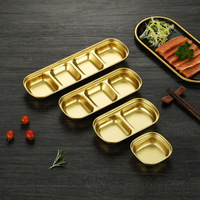 Plat à sauce divisé en acier inoxydable SUS 304, style coréen, assiettes à condiments multi-compartiments pour barbecue, hot pot, vaisselle de restaurant