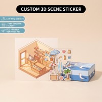Kit d'autocollants 3D personnalisés en PET haute transparence pour paysages de plage et de surf, anti-stress, DIY