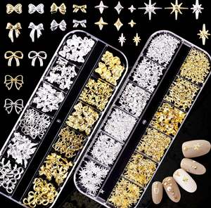 12 rejillas oro plata cinta arco flor aleación Nail Art Charms oro plata <span class=keywords><strong>uñas</strong></span> remaches accesorios decoraciones <span class=keywords><strong>uñas</strong></span> suministros - Product Image 1