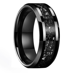 Anelli Classici in Carburo di Tungsteno Nero TG per Uomo e Donna, 8mm Piatti con Frammenti di Meteorite Incastonati, <span class=keywords><strong>Fede</strong></span> <span class=keywords><strong>Nuziale</strong></span> e di Fidanzamento - Product Image 4