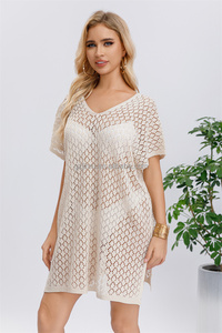 Jinru, novedad de verano, blusa con cuello en V, Serie de ganchillo, vestido de punto calado fino, suéter de <span class=keywords><strong>playa</strong></span>, Tops de ganchillo para mujer - Product Image 4
