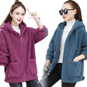Women's Fleece Zip-Up Cardigan Loose Fit Thick Teddy Bear Sweatshirt Autumn Winter Korean Style Anti-Pilling Full Sleeve - Product Image 5