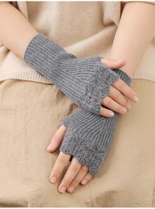Mitaines chaudes d'hiver pour femmes, en laine mérinos et cachemire 100%, tricotées côtelées, rouges et noires, sans doigts, pour l'extérieur - Product Image 3