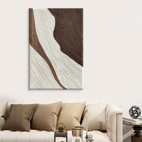 Peinture à l'huile abstraite texturée peinte à la main, art mural minimaliste brun et blanc pour la décoration intérieure