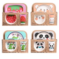 Vente chaude Fibre De Bambou Ensemble De Vaisselle Pour Enfants Creative Qualité Alimentaire Bébé Dessin Animé Bol De Nourriture Fourchette Cuillère Ensembles Enfants Vaisselle Ensemble