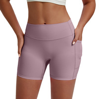 Shorts cyclistes taille haute pour femme avec poches latérales, découpe laser, taille respirante, effet push-up, pour entraînement, gym, cyclisme, yoga
