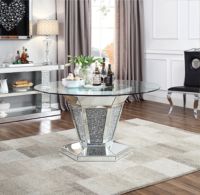 Nouvelle table à manger ronde en argent avec plateau en verre trempé effet diamant broyé