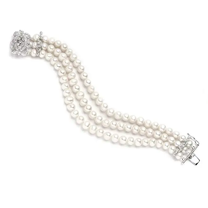 Imitation Pearl 3-Row Bridal Bracelet Luxe 3 Layer Pearl Bracelet with CZ Clasp