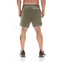 Short de course 2 en 1 vert armée pour homme avec doublure de compression blanche, poche pour téléphone, séchage rapide, idéal pour la gym