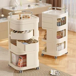 Movable Salon Side Table Storage Rack Plastic Cosmetics Rotating Living Room Bedside Storage Cabinet Snack <b>Trolley</b> - Product Image 6