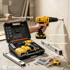 Set Perkakas Bor Impak Tanpa Sikat 21V Dengan Dua Baterai Lithium Isi Ulang untuk Pekerjaan Rumah & Konstruksi - Product Image 3