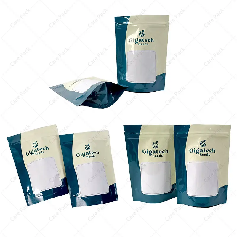 Glossy Edible Heat Sealing Die Cut Seed Stand Up Pouch Recyclable Waterproof Plastic Mylar Seed Smell Proof Packaging Bags