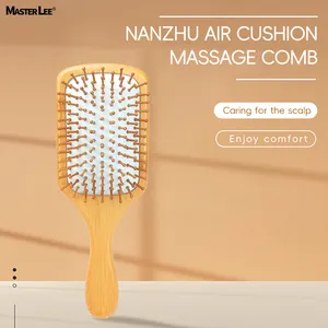 Masterlee Custom Logo Vierkant Hoge Kwaliteit Full Bamboe Ronde Tip Hoofdhuid Massager Luchtkussen Haarborstel