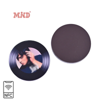 Tag Piringan Hitam Vinyl NFC 13.56Mhz Warna Hitam dengan Gambar Musik, Magnet Akrilik untuk Kulkas