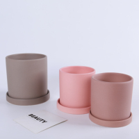 Vente en gros de pots de fleurs cylindriques modernes pour la décoration de la maison et du jardin, pots à succulentes, pots à fleurs mats avec soucoupe