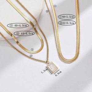 Collier double couche en acier inoxydable plaqué or, tendance rétro, avec grand pendentif en pierre précieuse, luxe léger, pour femme - Vente chaude - Product Image 6