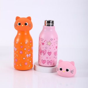 Mug <span class=keywords><strong>isotherme</strong></span> créatif et adorable en acier inoxydable, motif chat noir, rose et <span class=keywords><strong>orange</strong></span>, avec paille, pour enfants - Product Image 3