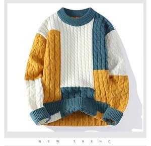 Le pull en tricot le plus populaire personnalisé confortable à manches longues pour hommes pull lettre motif à carreaux couleur bloc sweat-shirt - Product Image 5