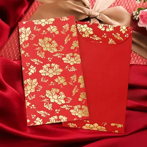 Amplop Merah Logo Foil Emas Cetak Kustom untuk Tahun Baru Cina Paket Amplop Uang Merah Hongbao