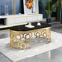 Tables basses modernes en acier inoxydable, design unique, plateau en marbre, ensemble de tables basses pour salon, table centrale