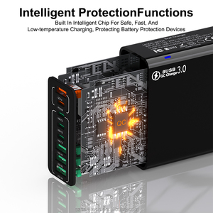 Mới 8 cổng 4 USB A + 4 USB C nhanh phí pd25w QC3.0 phổ tường sạc phổ di động Adapter EU chúng tôi Anh cắm - Product Image 3