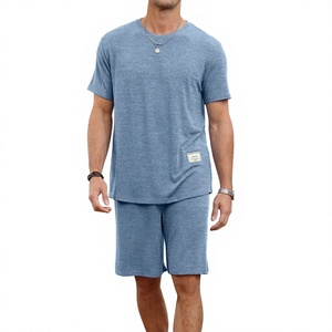 Customized Breathable Vintage <b>Knitted</b> 100% Cotton Men Summer <b>Sets</b> Short Sleeve T-Shirt Shorts 2 Piece Summer <b>Set</b> for men - Product Image 3
