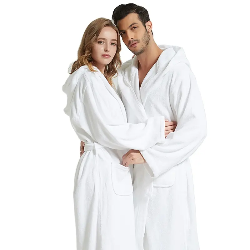 Winter lengthened thickened bathrobe flannel nightgown men's bathrobe coral fleece bathrobe women's hotel morning gown pajamas